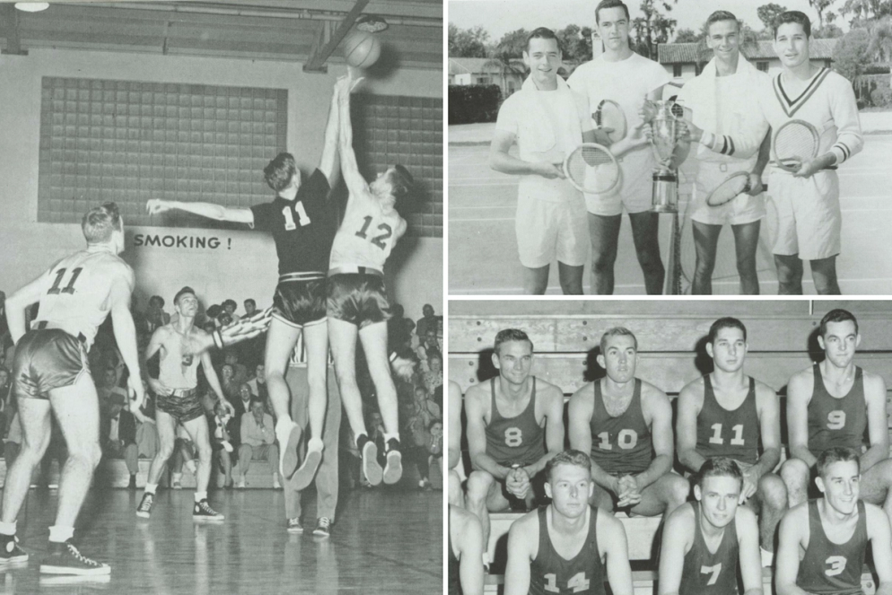 Pictures of Frank Barker ’52 ’06H’s time at Rollins on the basketball and tennis teams.