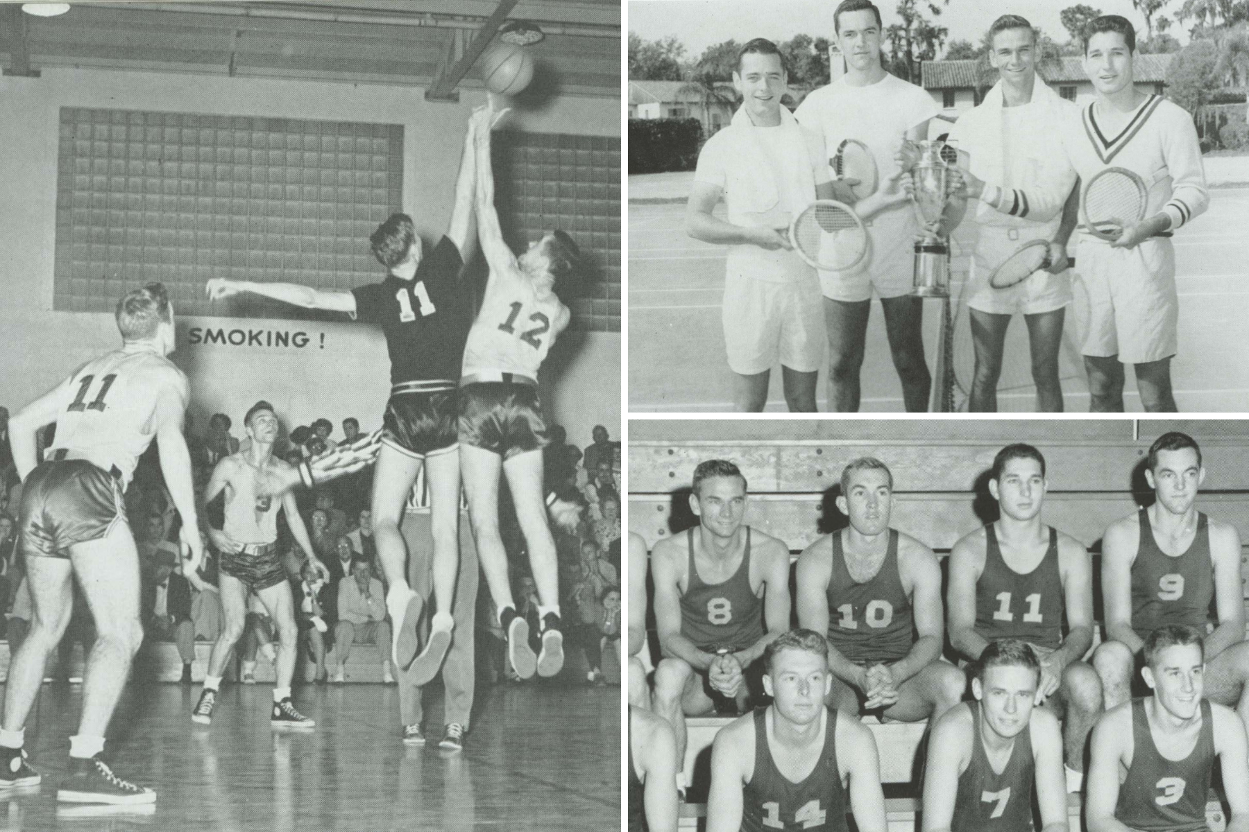 Pictures of Frank Barker ’52 ’06H’s time at Rollins on the basketball and tennis teams.