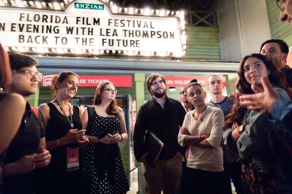 Rollins students at the Enzian theatre during the Florida Film Festival.