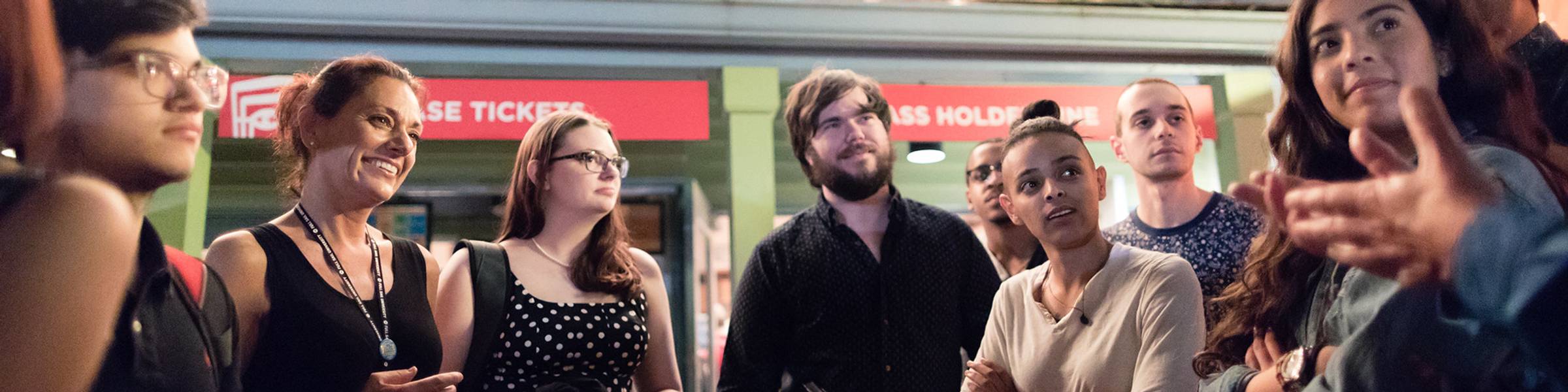Students spend an evening discussing films at Enzian Theatre for the Florida Film Festival.