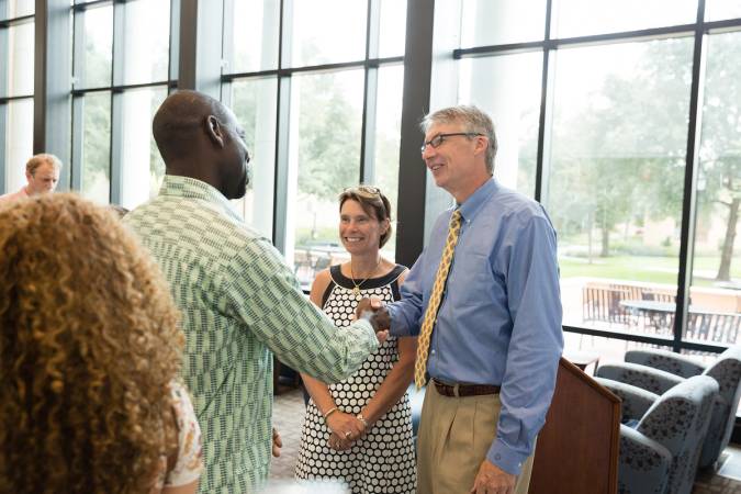 Grant and Peg Cornwell meeting the Rollins community during his first week as president