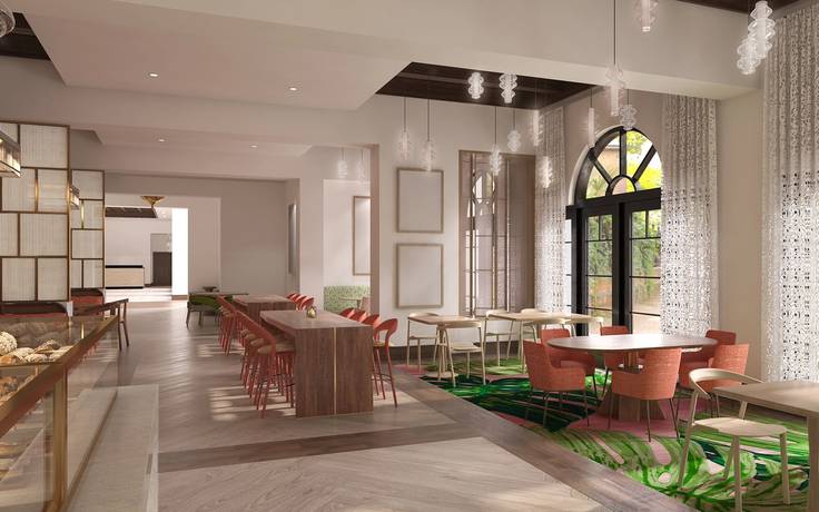 Architect’s rendering of the new lobby and cafe of the expanded Alfond Inn.