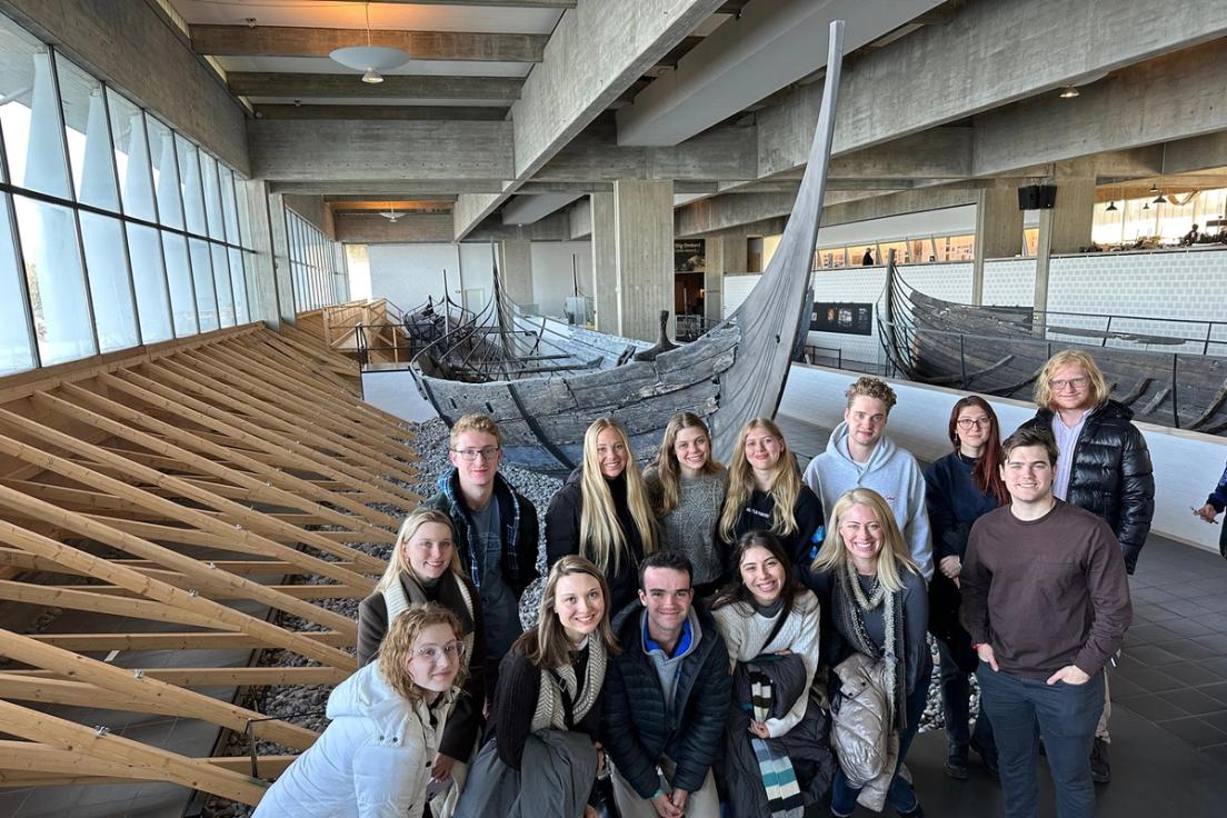 Students visit the Viking Museum in Sweden.