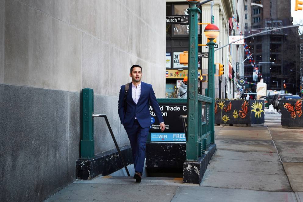 Aditya Mahara ’12 exiting the subway at the World Trade Center station in New York City.