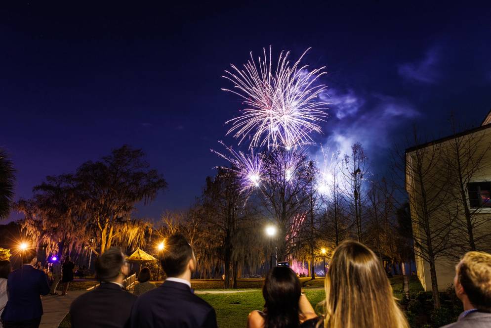 Rollins celebrated the historic success of Brighter Together with a fireworks display over Lake Virginia.