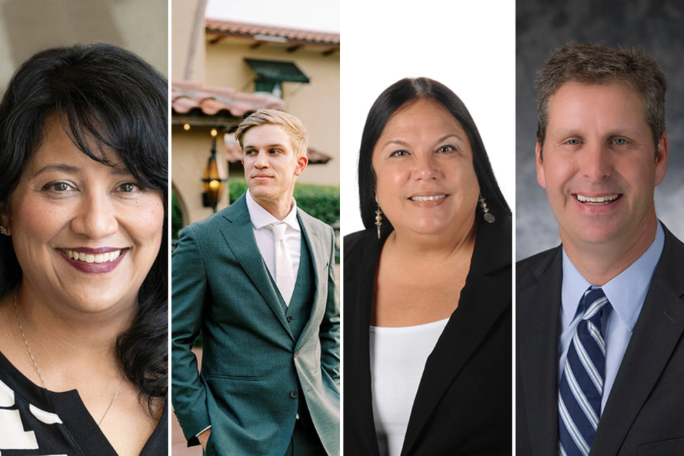 Alumni award winners Patricia Winters Levesque ’95MBA, Connor Celentano ’18, Tina Marie Osceola ’89, and Eric Marshall ’91.