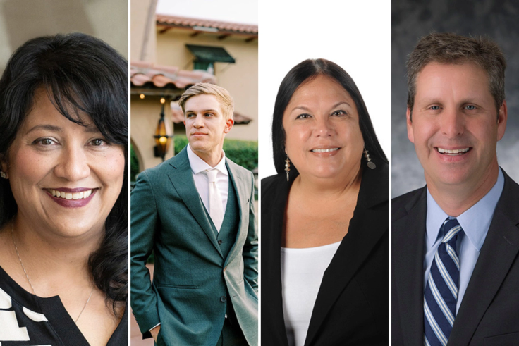 Alumni award winners Patricia Winters Levesque ’95MBA, Connor Celentano ’18, Tina Marie Osceola ’89, and Eric Marshall ’91.
