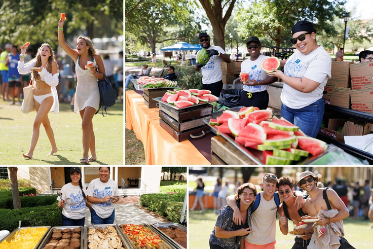 Students enjoying the barbecue picnic on Mills Lawn on Fox Day 2023.