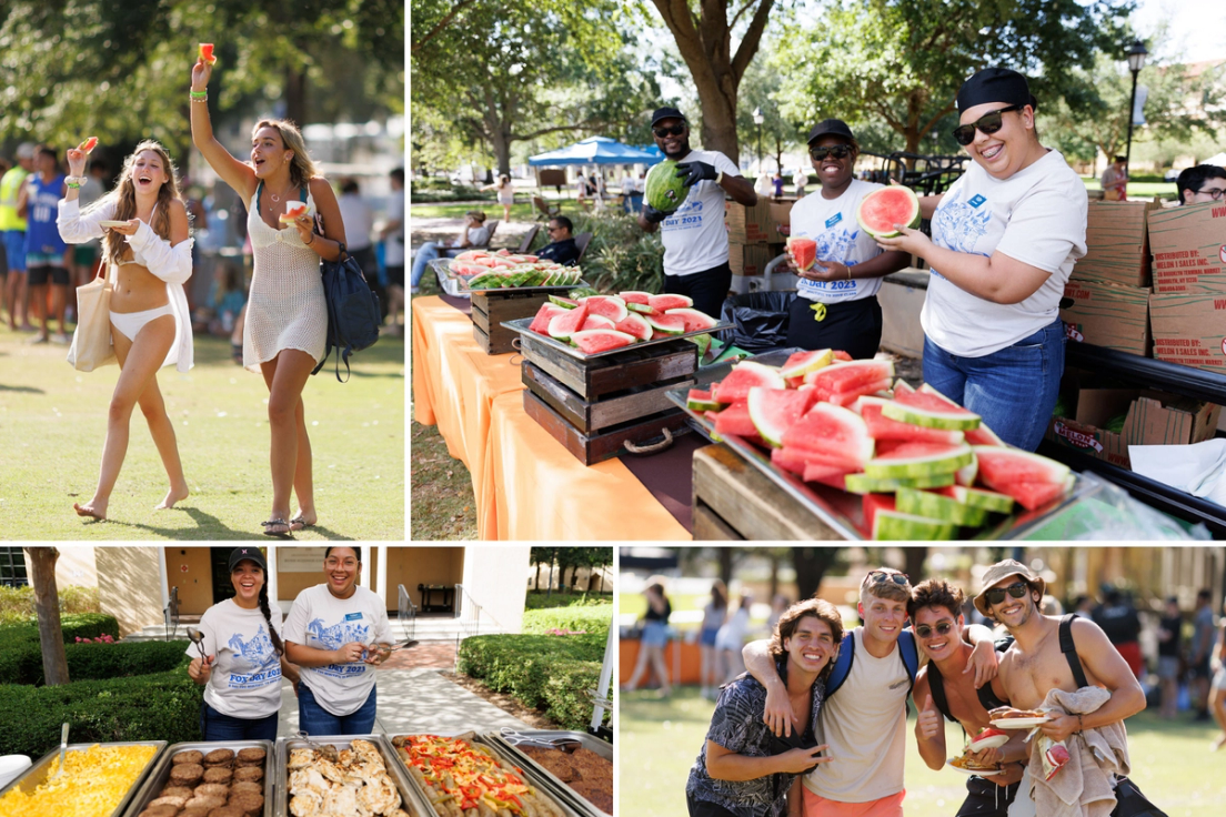 Students enjoying the barbecue picnic on Mills Lawn on Fox Day 2023.