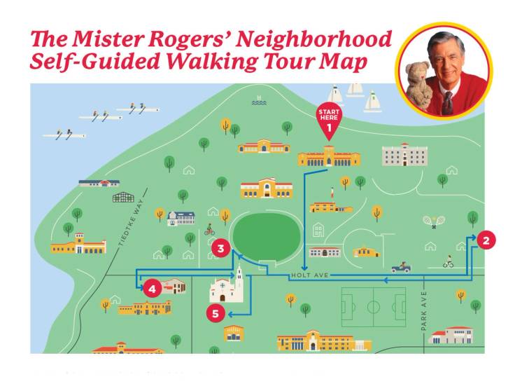 Map of campus with stops labeled for the walking tour