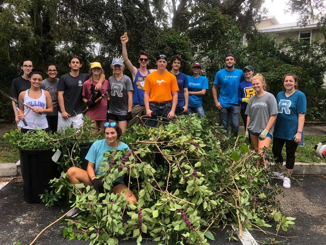 Students cleaning up areas of overgrowth in the Everglades