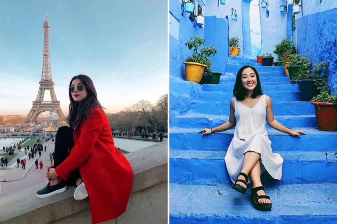 students posed in Paris and Morocco during their study abroad experiences