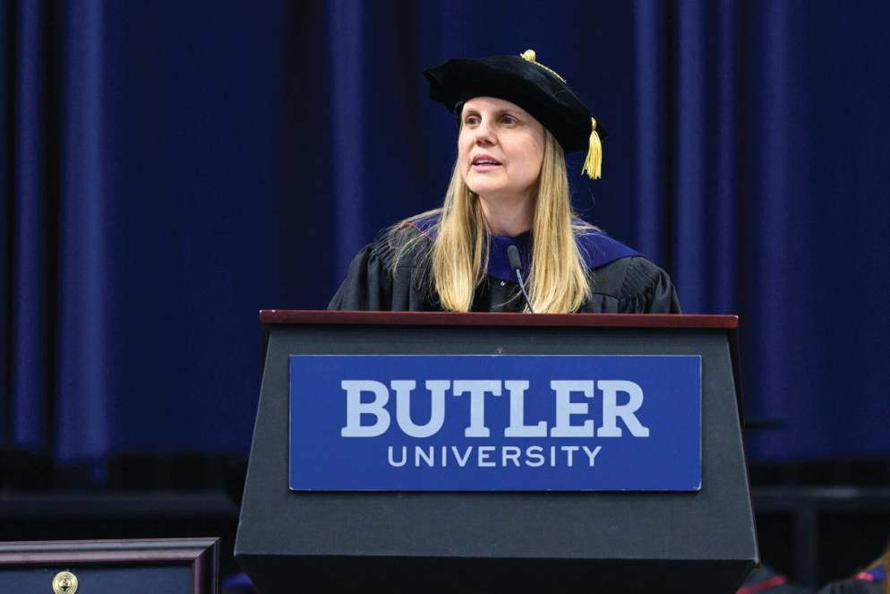 Brooke Barnett at Butler University giving a speech