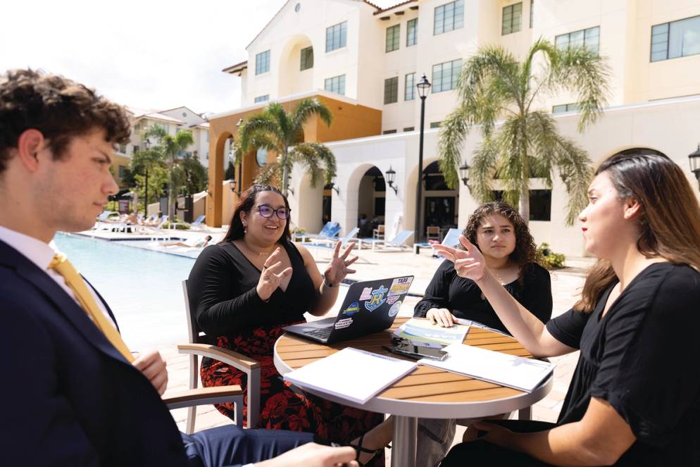 Rollins students interacting outside Lakeside