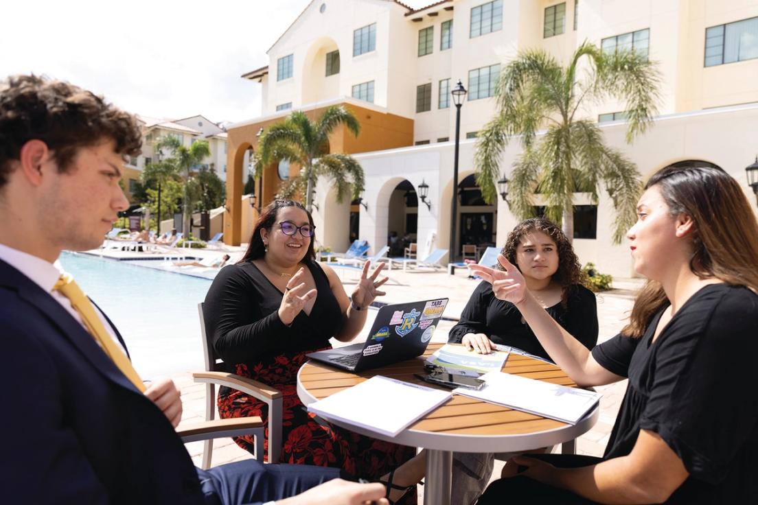 Rollins students interacting outside Lakeside