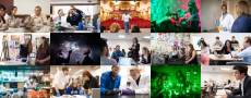 A photo grid of images of students and professors collaborating.