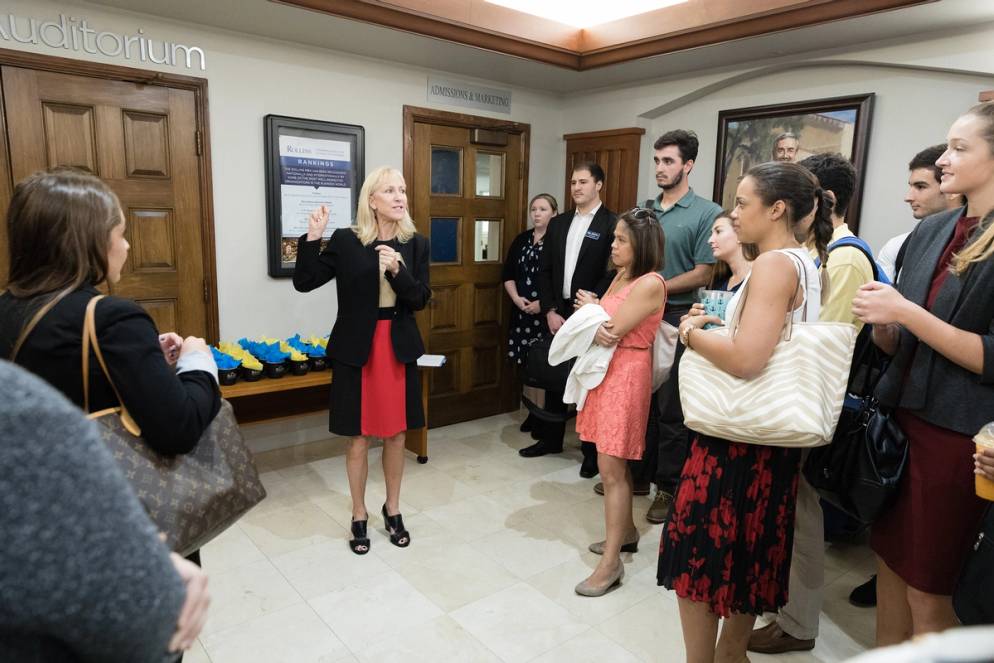 Crummer Graduate School of Business Dean Deborah Crown celebrates No. 1 MBA ranking with Crummer students.