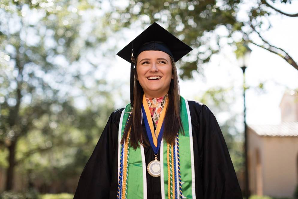 Ames in her commencement cap and gown.