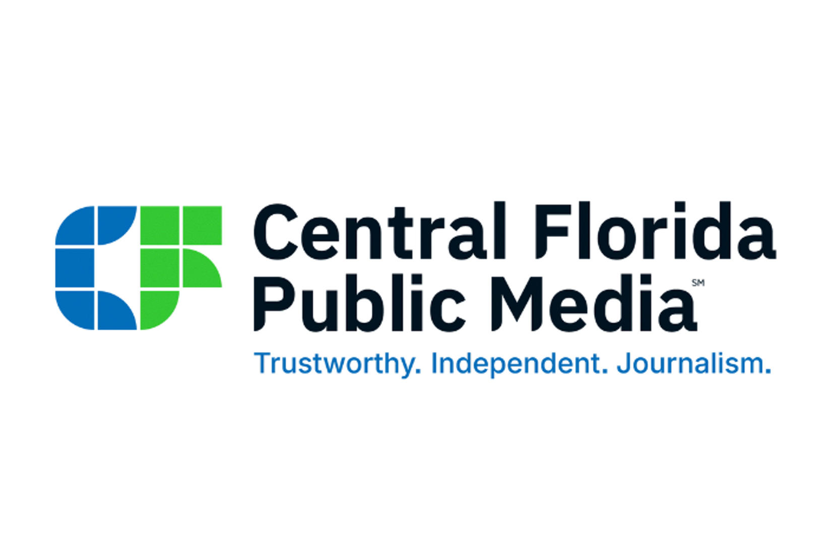 Logo for Central Florida Public Media (Blue and Green CF)