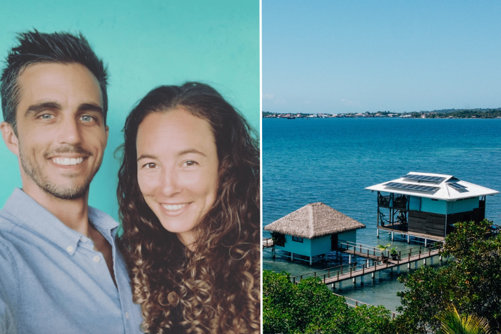 Young couple, beach bungalows