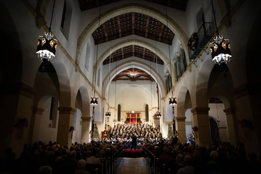 Bach Festival Choir performs a holiday concert inside Knowles Memorial Chapel.