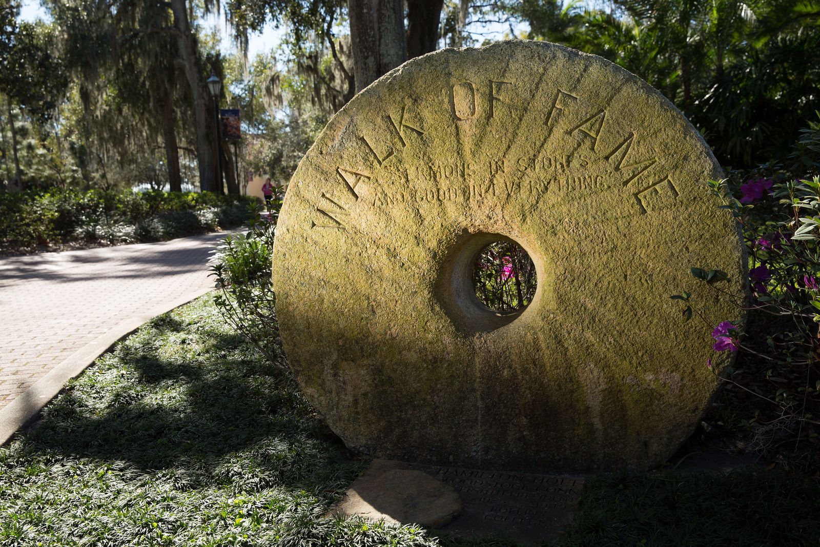 Large round stone with Walk of Fame carved into it