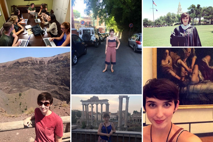 A grid of images depicting Rebecca Charbonneau’s study abroad experiences in Italy.