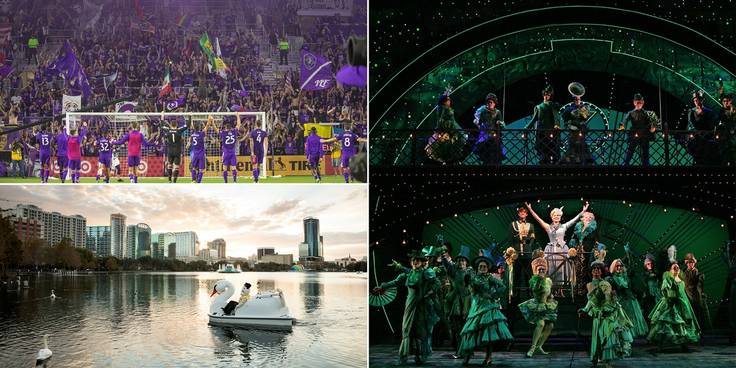 The Dr. Phillips Center for the Performing Arts, Lake Eola, and Orlando City Soccer stadium