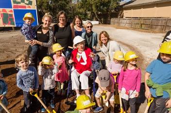 Augusta Hume ’39 (center) at the groundbreaking of the new Hume House Child Development & Student Research Center in February 2016.