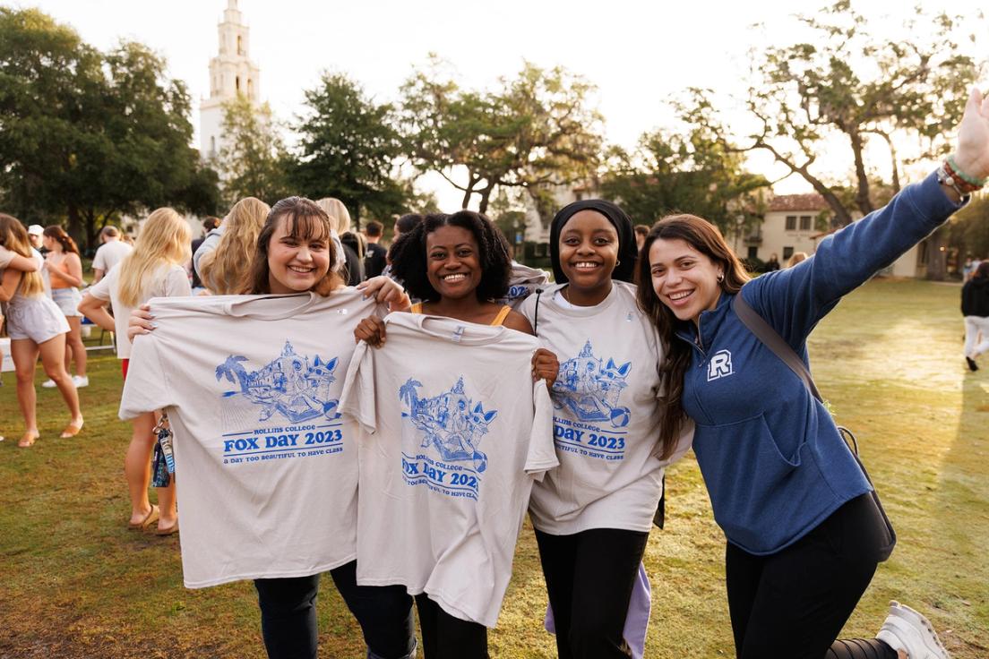 Students celebrating Fox Day on Mills Lawn.