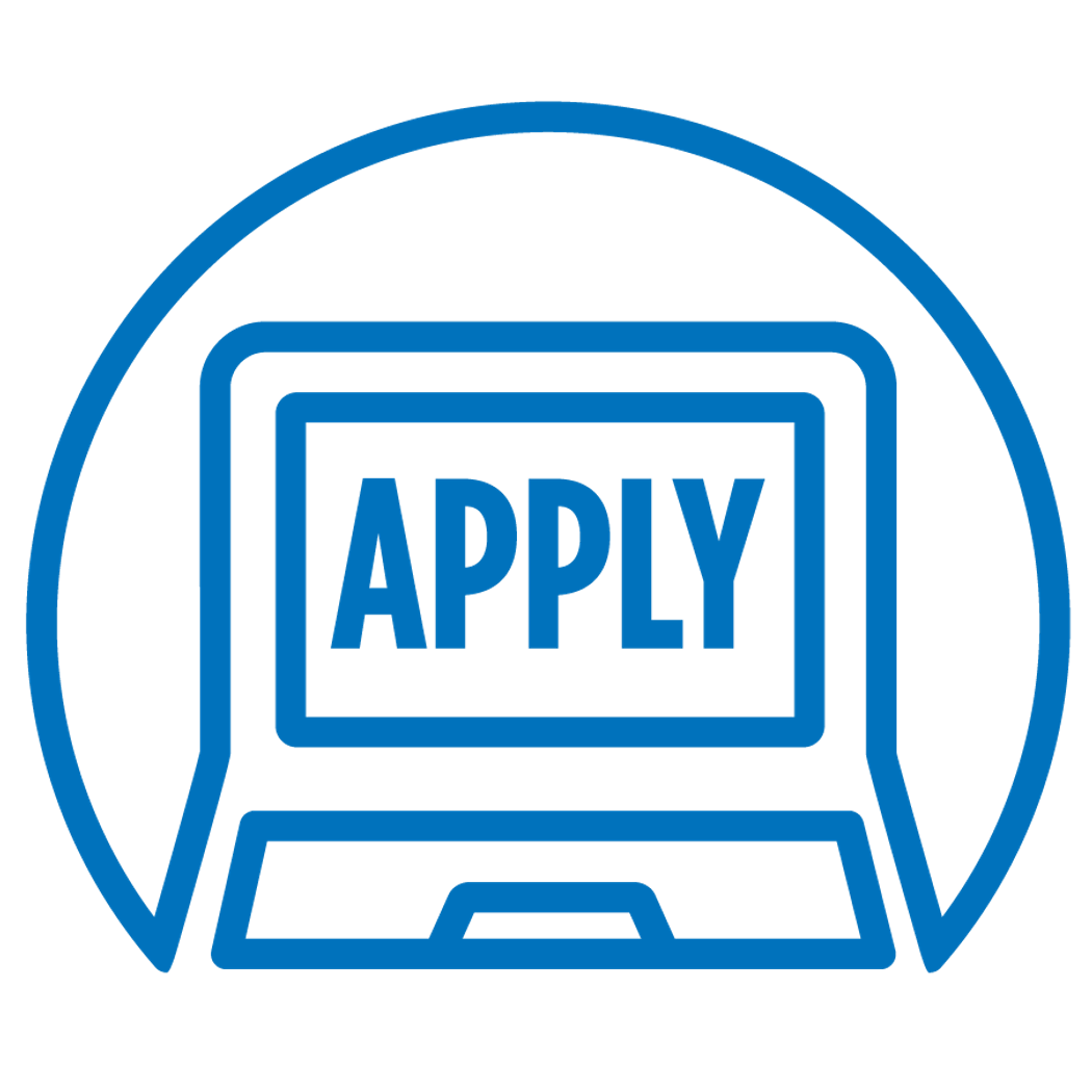 Icon with a computer and word Apply, depicting that you can apply online.