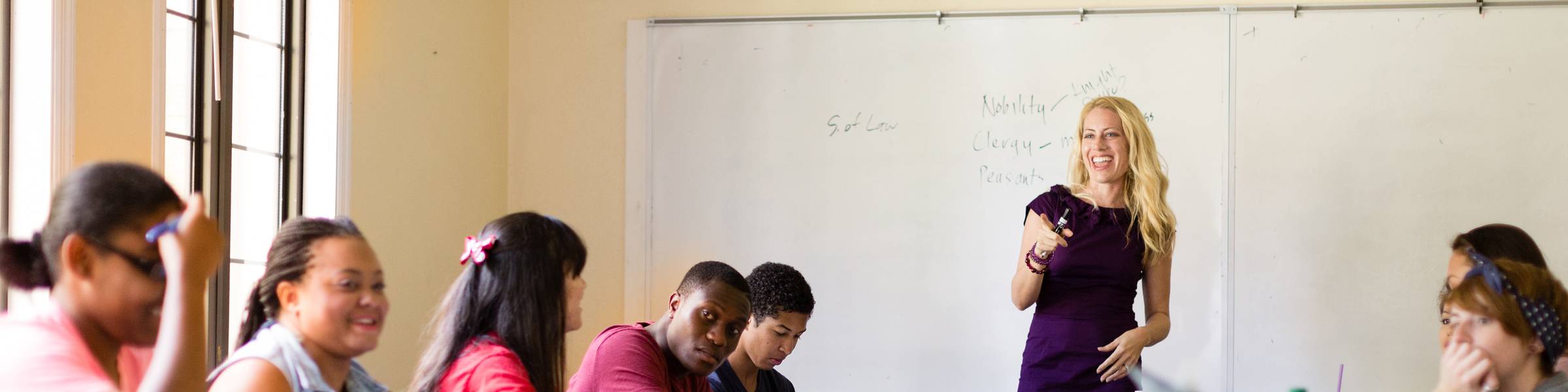 English professor Jana Mathews engages her students in classroom discussion.