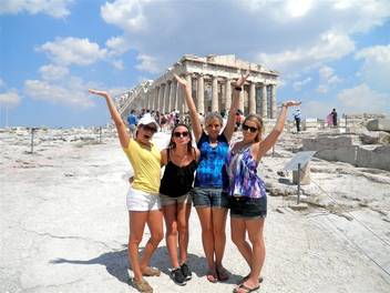 Students studying abroad in Greece.