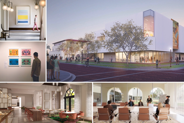 Grid of images, including photos and renderings of The Alfond Inn, Crummer Graduate School of Business, and Rollins Museum of Art.