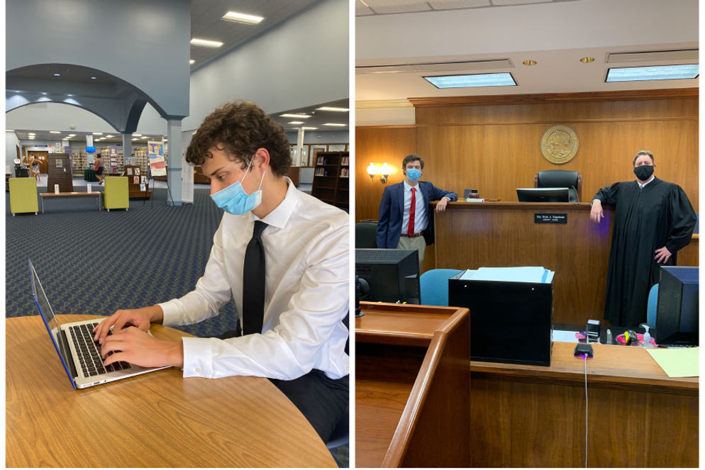 Christian Mahlstedt ’22 pictured with Judge Feigenbaum at the Seventh Judicial Circuit Court of Florida, where he interned for the summer.