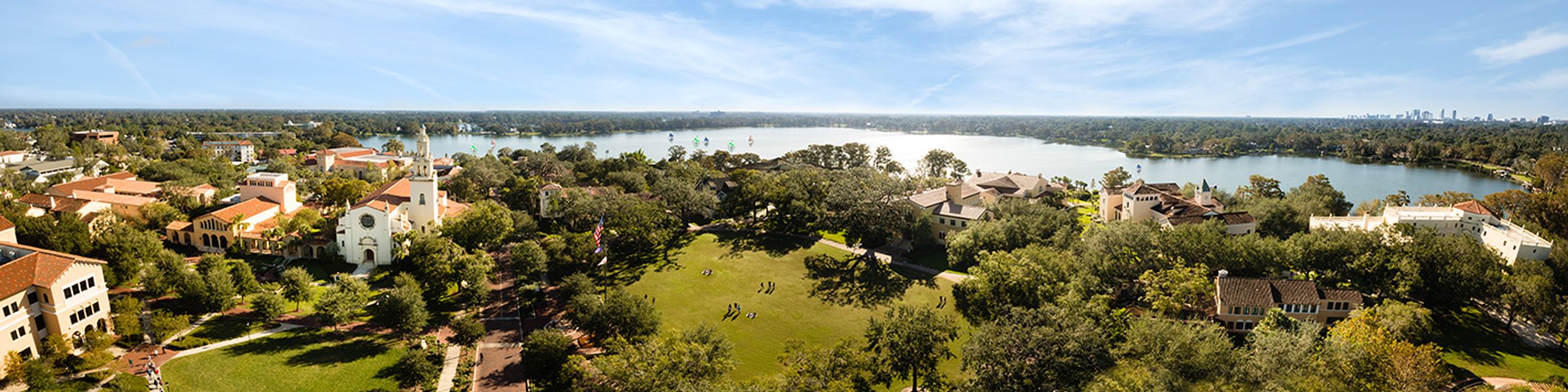 Aerial view of campus on Lake Virginia