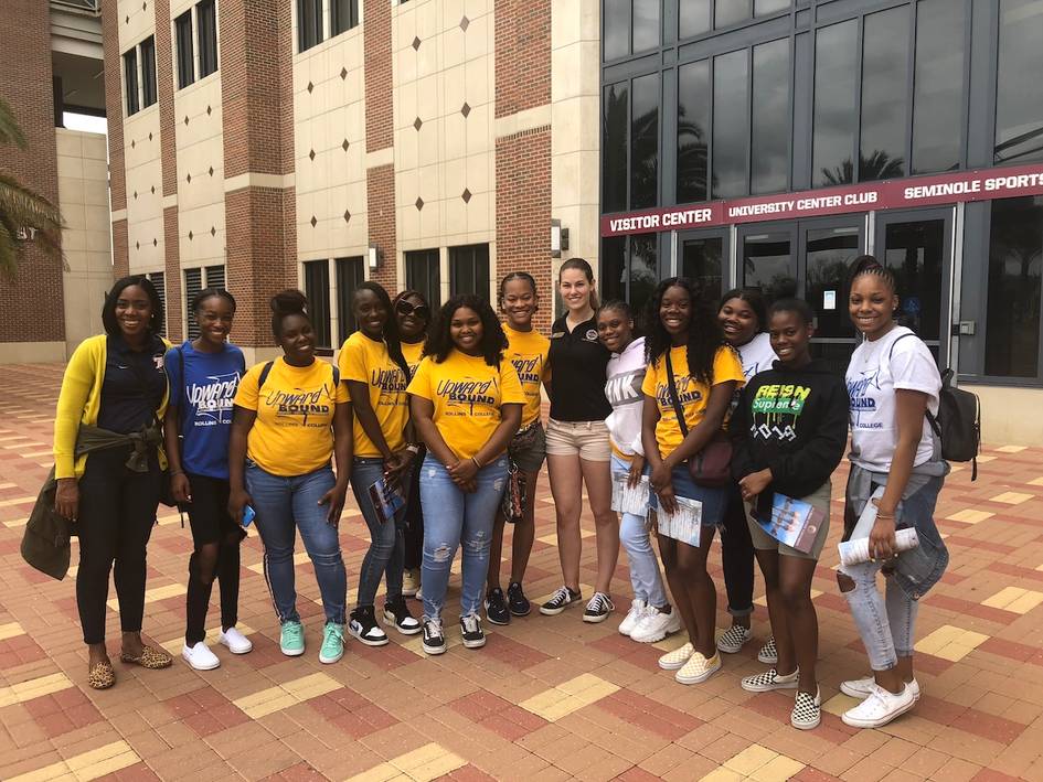 Upward bound students attending a college tour