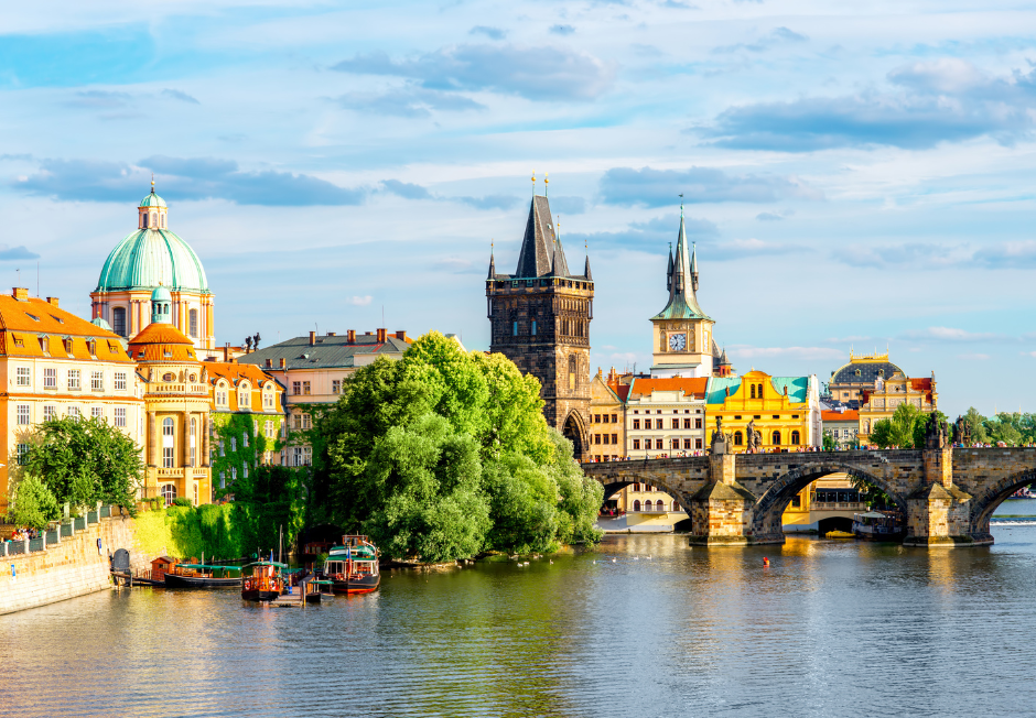 Photo of building and bridge in Prague.