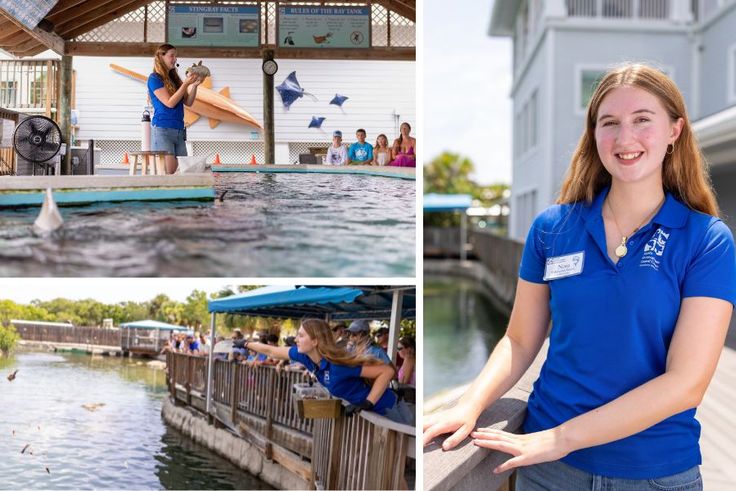 Education intern Nora VanDerMeid ’27 presents marine life and engages visitors at exhibits.