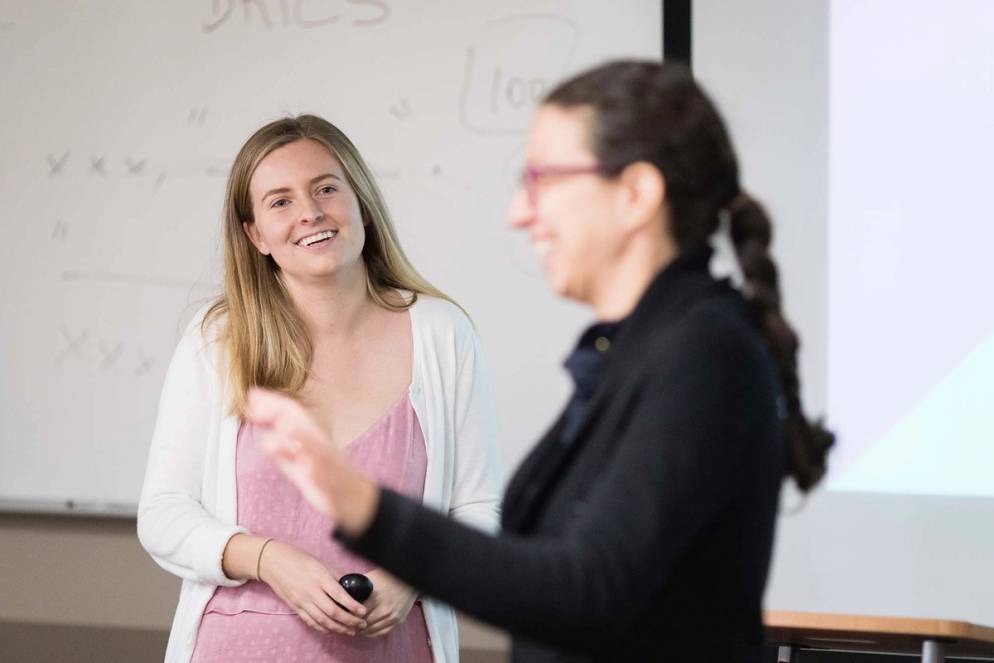 Kate Knight ’19 and one of her faculty mentors, political science professor Eren Tatari.