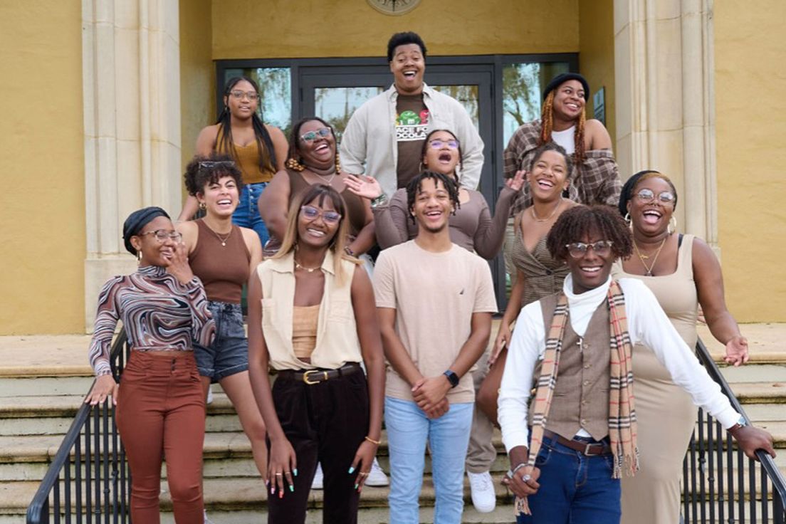 Jaheim Morris ’24 (first row, center) and members of the Black Student Union kick off celebrations for Black History Month.