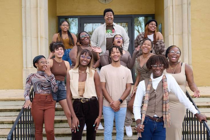 Jaheim Morris ’24 (first row, center) and members of the Black Student Union kick off celebrations for Black History Month.