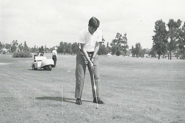 Bob Lewis playing a round during his time on the Rollins golf team in 1966