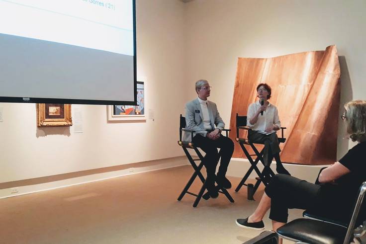 Isaac Gorres and art history professor Susan Libby present their collaborative research at the Rollins Museum of Art.