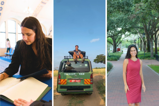 Fulbright winners Peyton Connor ’24, Adam Lahlou ’24, Eve Wasil ’24