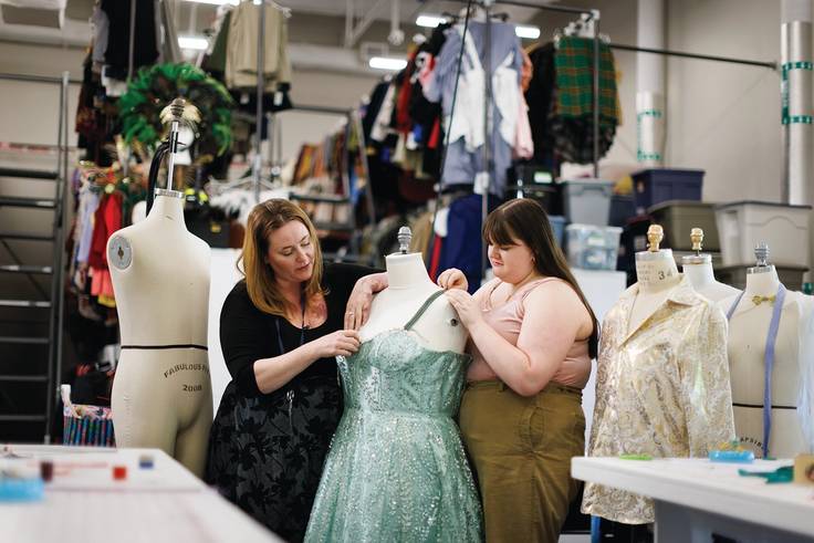 Costume design and production artist-in-residence Allison Crutchfield (left) and student costume lead Kelsey Grace Kidd ’25