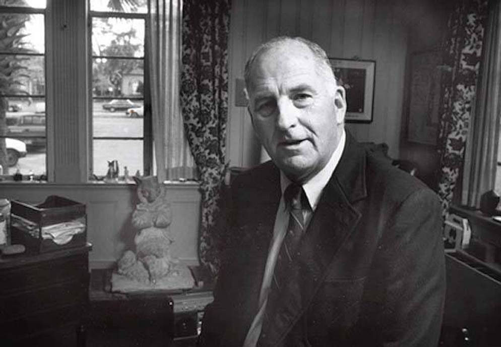 Thad Seymour in his office at Rollins with the fox state sitting under the window.