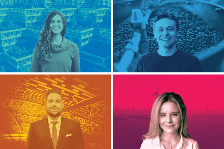 Rollins alums Kimberly Schlaepfer ’14, John Schade ’18, Grace Marshall ’20, and Kiefer Hurst ’18.