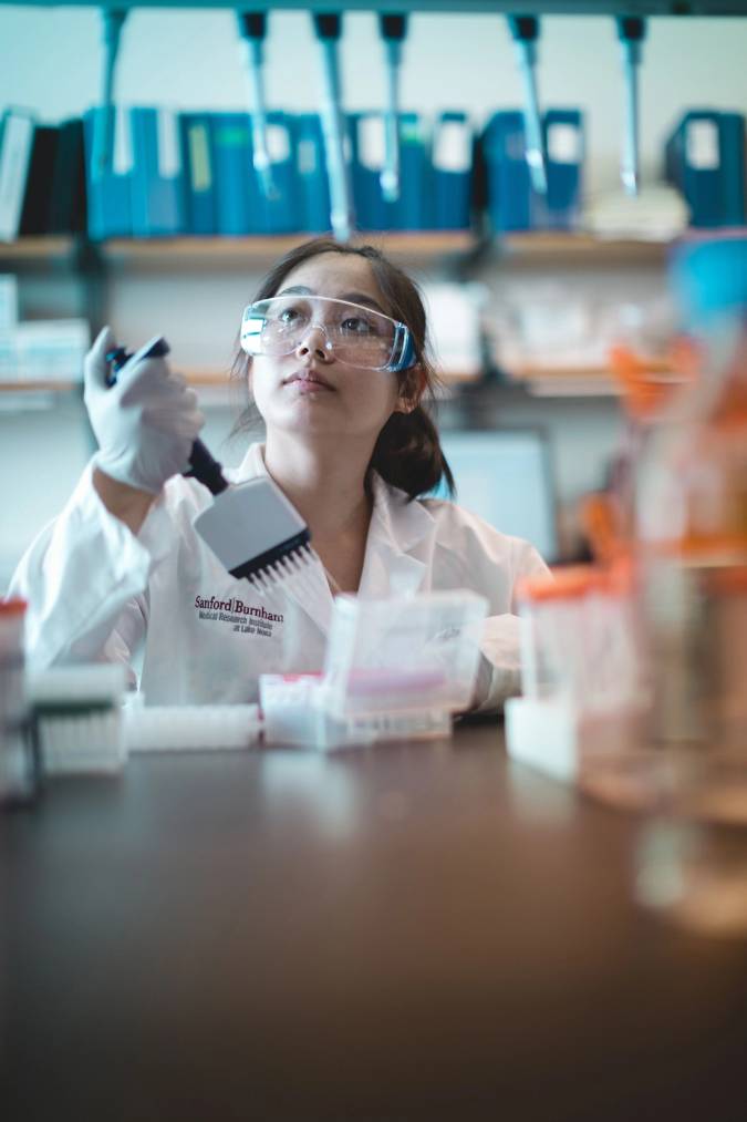 Student working in a chemistry lab.