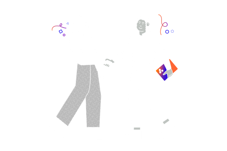 Two people shaking hands. One is carrying a laptop decorated with The Adaptavist Group glyph.